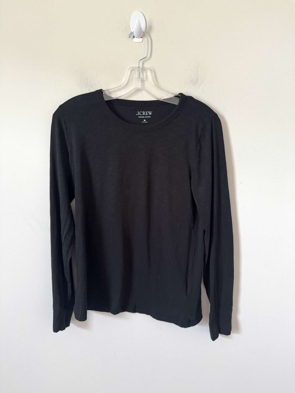 J. Crew Basic Cotton Crew Neck Long Sleeve T-Shirt Black Size Medium